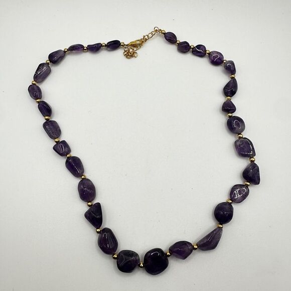 Up to 20", Polished Amethyst chunks with gold tone accent beads, necklace! - Picture 9 of 12